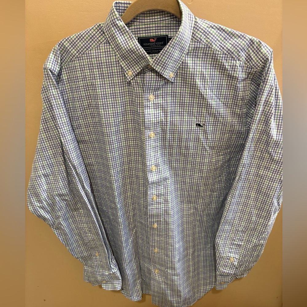 NWOT Vineyard Vines Men’s Slim Fit Whale Shirt Checkered 100% Cotton Large